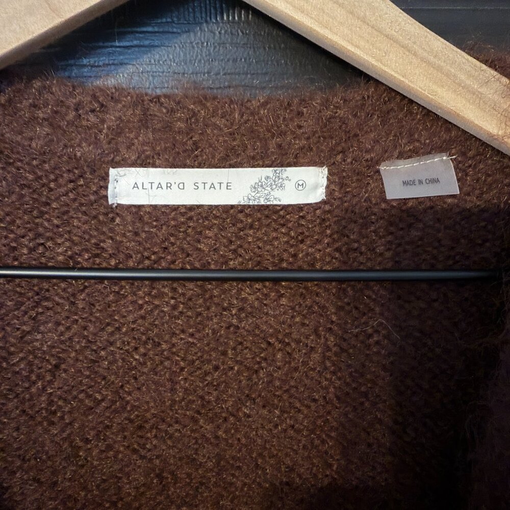 NWOT Altared State Womens Oversized Sweater Tie Cardigan Dark Brown Medium - Picture 4 of 5